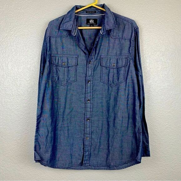 Rock & Republic Ladies Denim Dress Shirt, Long Sleeve Blue Size Large - Picture 1 of 12